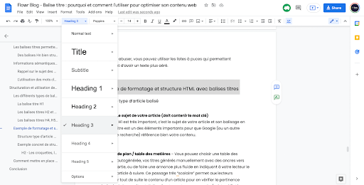 Intégration de balise titre avec google doc