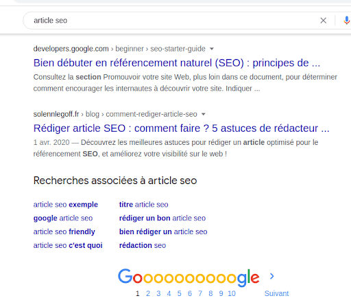 google search on seo article
