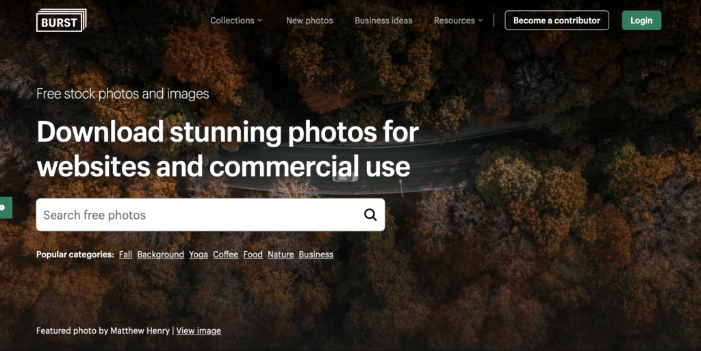 Home page of the Burst royalty-free image bank