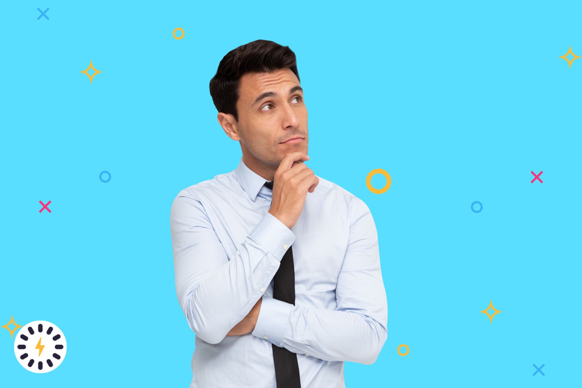 Graphic of a man who wonders which royalty-free images he can use on his website