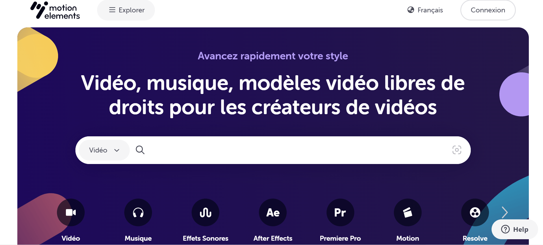 Motion Elements website: royalty-free audio content platform 
