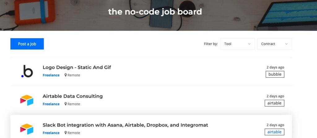 Le tableau de travail sans code