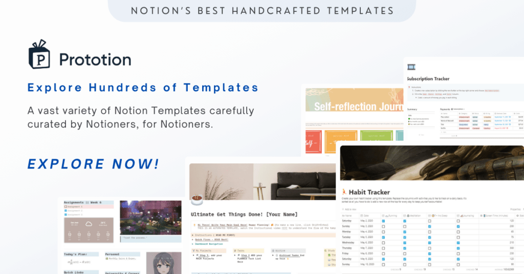The best ready-made notion templates organized by the experts of prototion. Sign up for free today!