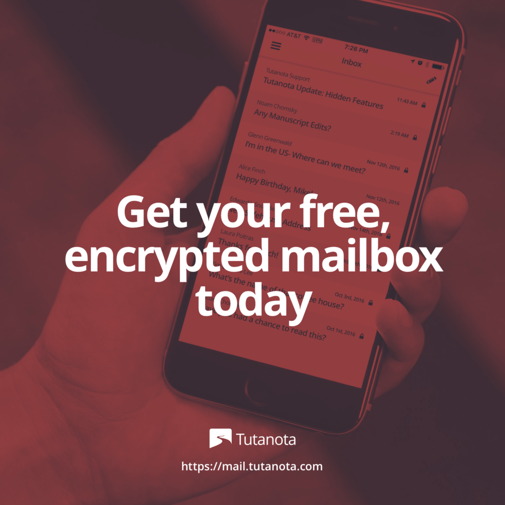 Tutanota is a secure mailbox that offers email encryption for both storage and transport. With Tutanota
