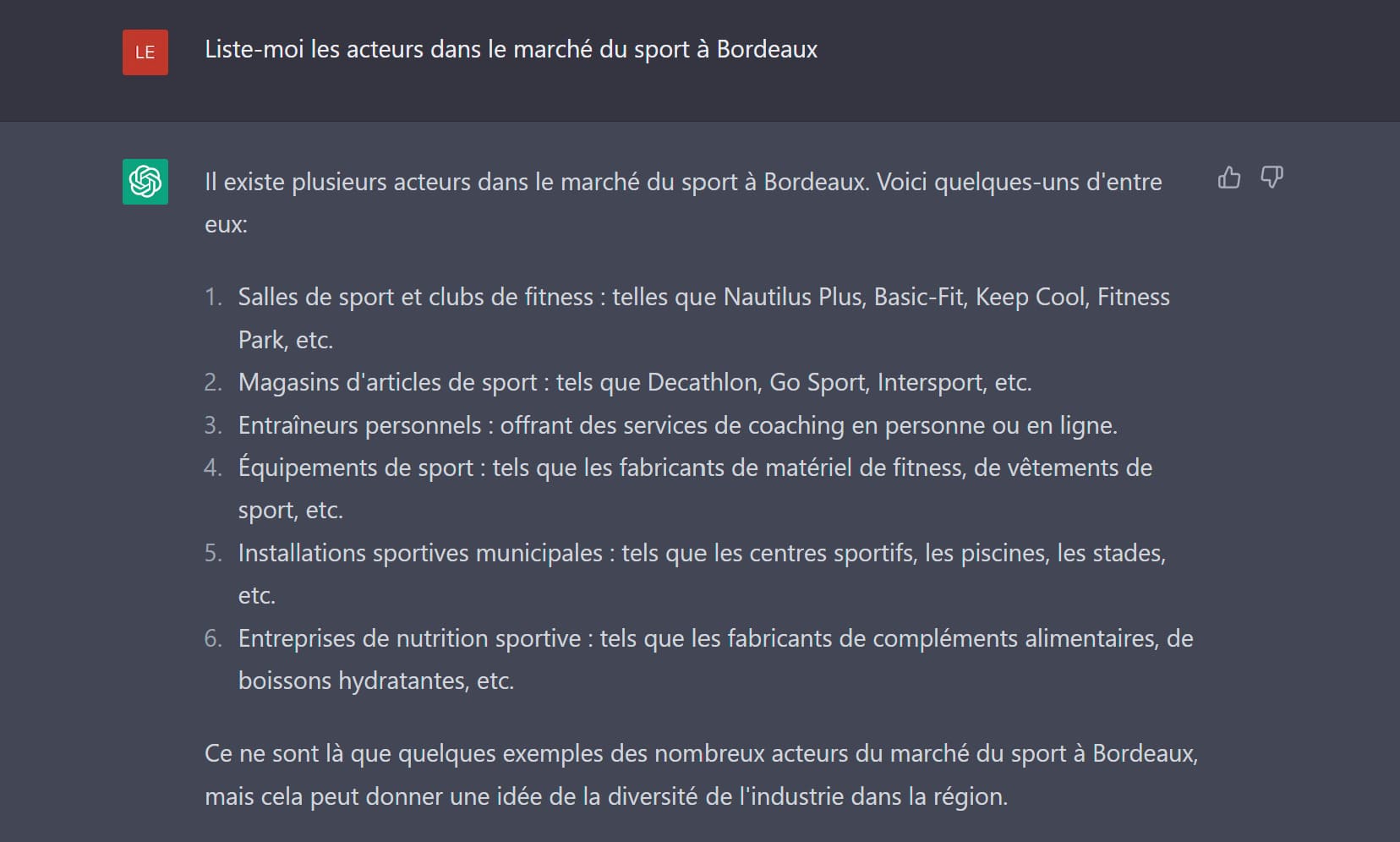 Prompts sur les acteurs du marché sportif à Bordeaux 
