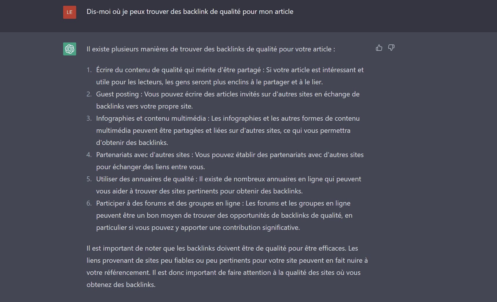Prompts ChatGPT pour une idée de source de backlink