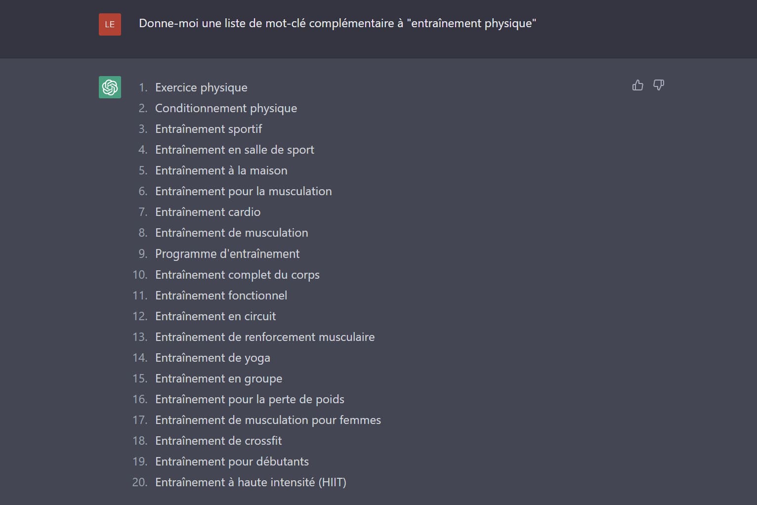 Prompts sur les mots-clé complémentaire