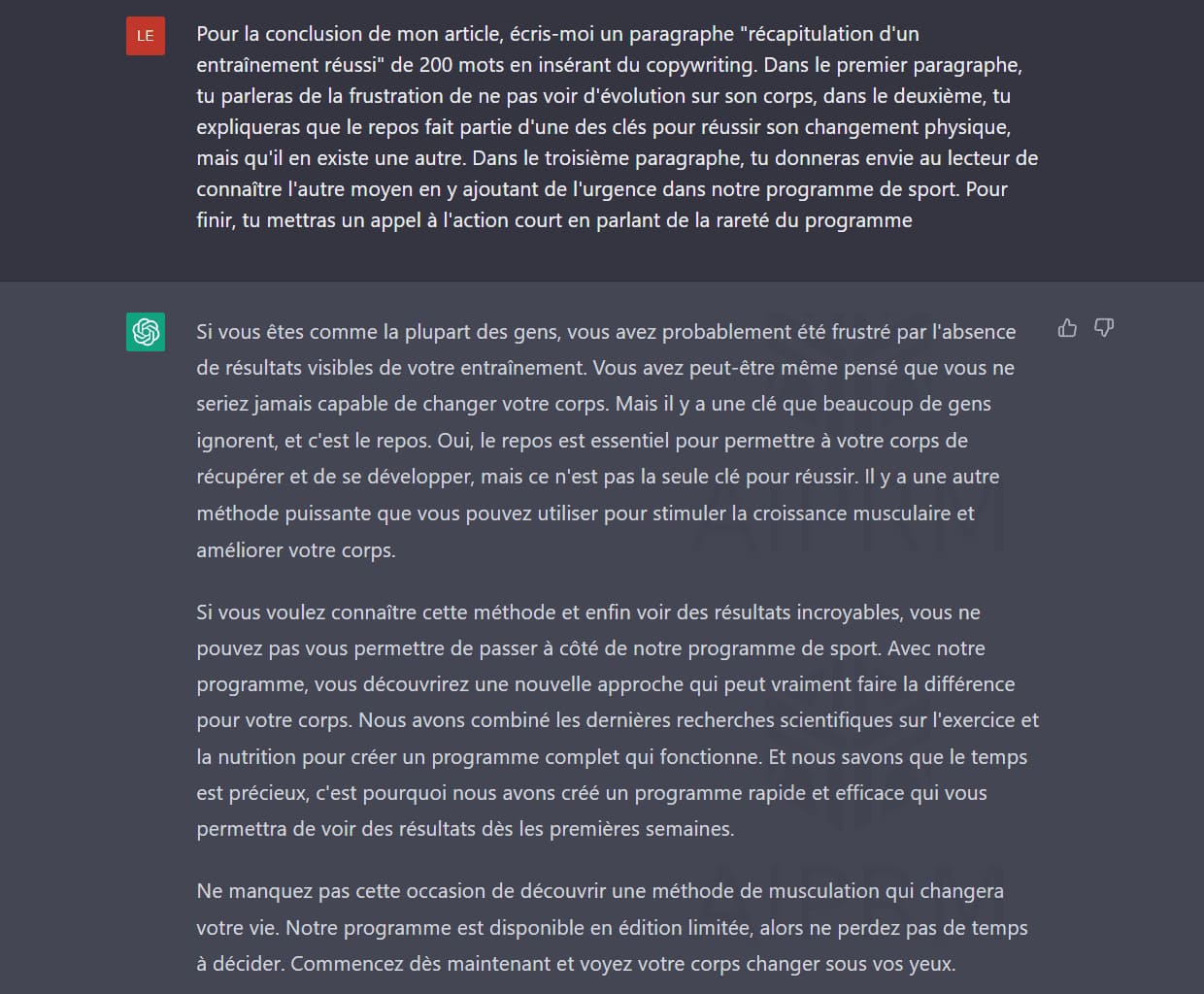 Prompt pour rédiger un texte en copywriting