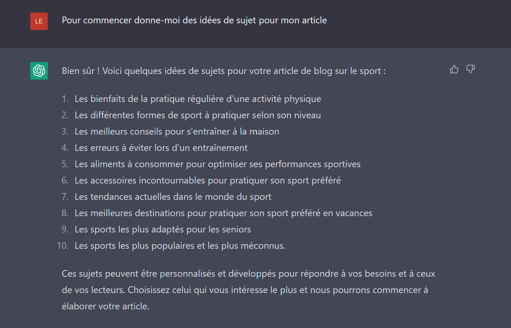 Prompts ChatGPT redaction sur des idées de sujet 