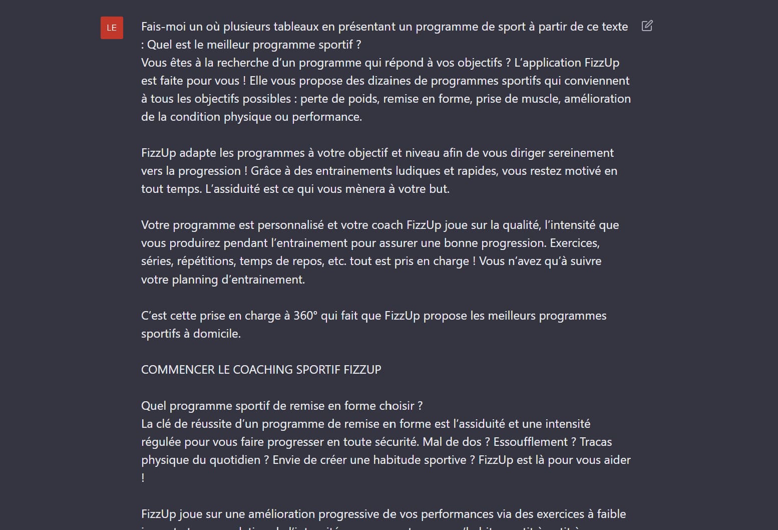 Prompts Chat GPT pour mettre en tableau des données récolté