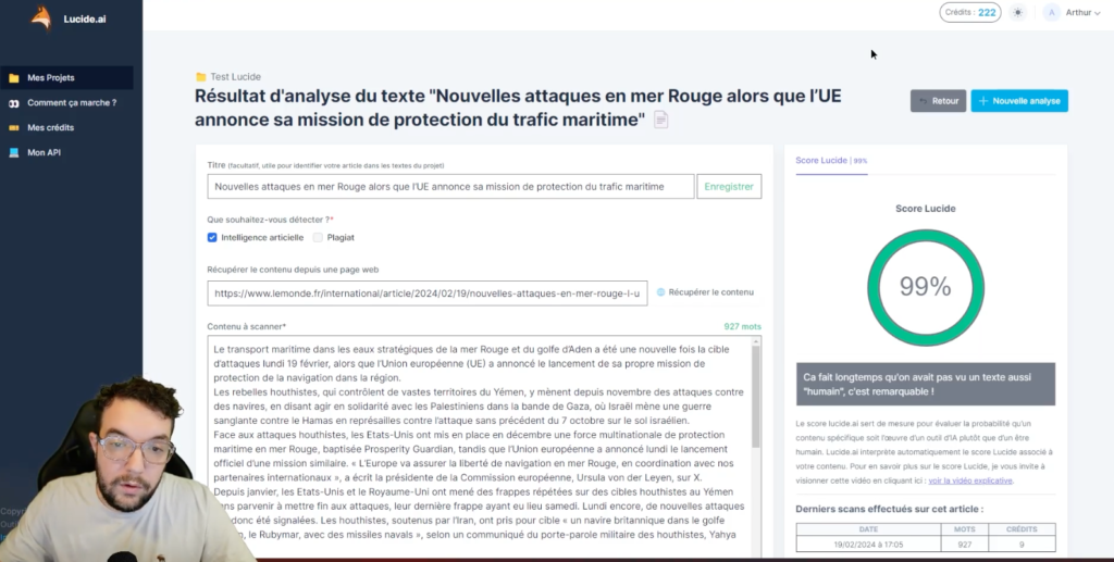 Aperçu des étapes de fonctionnement du logiciel Lucide AI