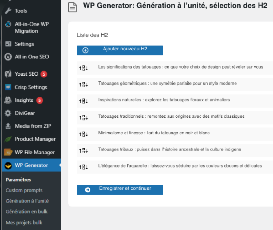Example of wp generator use