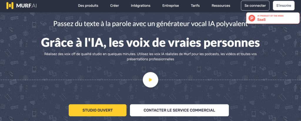 Capture d'écran du site web de Murf AI présentant une interface utilisateur moderne et intuitive.