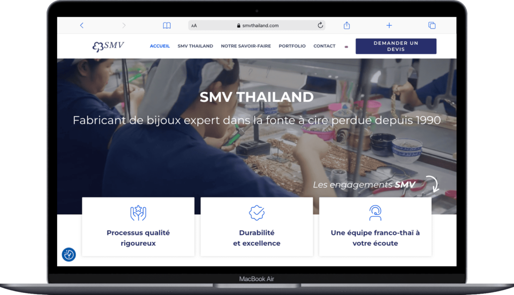Macbook Air smvthailand.com 3 mois, +1000 % de visibilité SEO grâce à la refonte du site de ce fabricant joaillier 2025