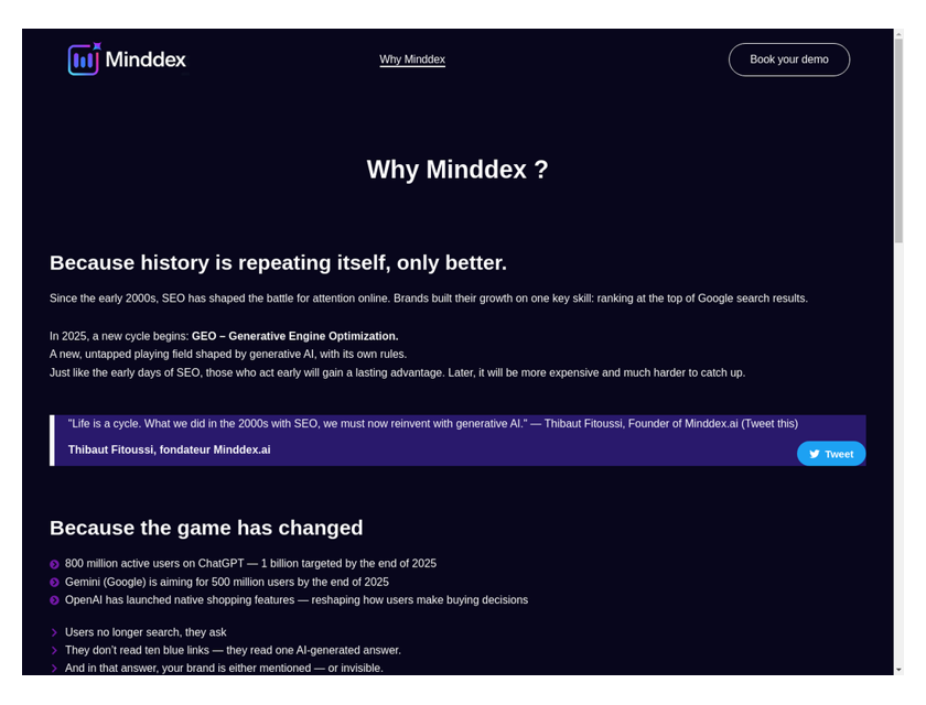 GEO (Generative Engine Optimization) : Maîtriser l'optimisation web à l'ère de l'IA et des LLM 9 Minddex
