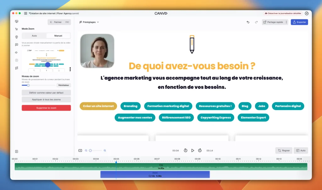 CANVID screen recorder auto zoom manuel