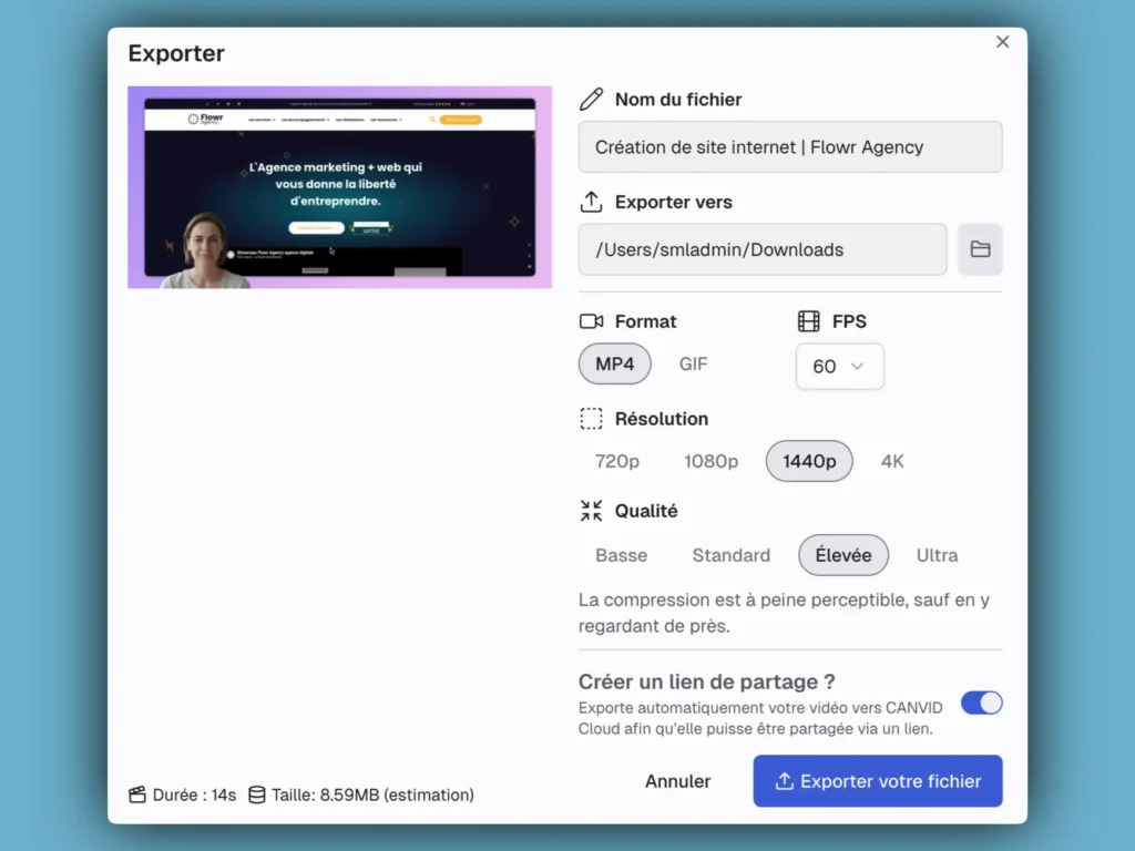 CANVID screen recorder exporter cloud local