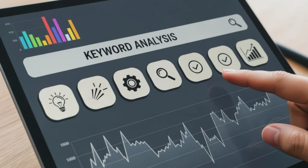 medium vecteezy digital keyword analysis on tablet screen showing data 70673683 medium Mots-clés longue traîne : guide complet pour booster votre SEO 2026